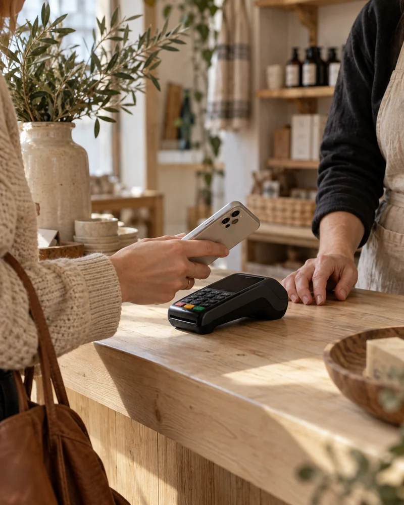 Un cliente acerca su móvil al terminal de pago de una tienda.