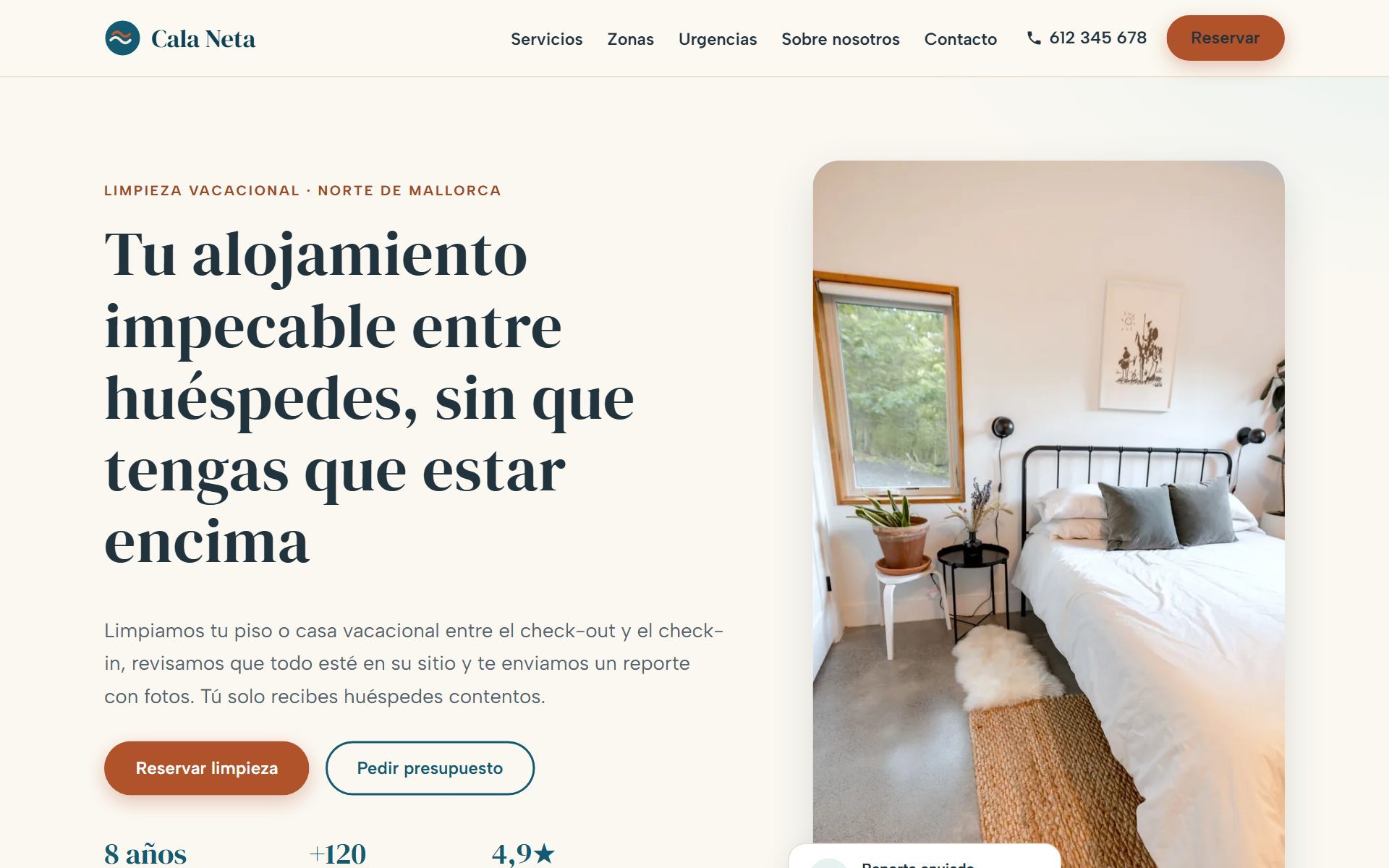 Captura de Cala Neta, web de demostración para una empresa de limpieza vacacional en Mallorca